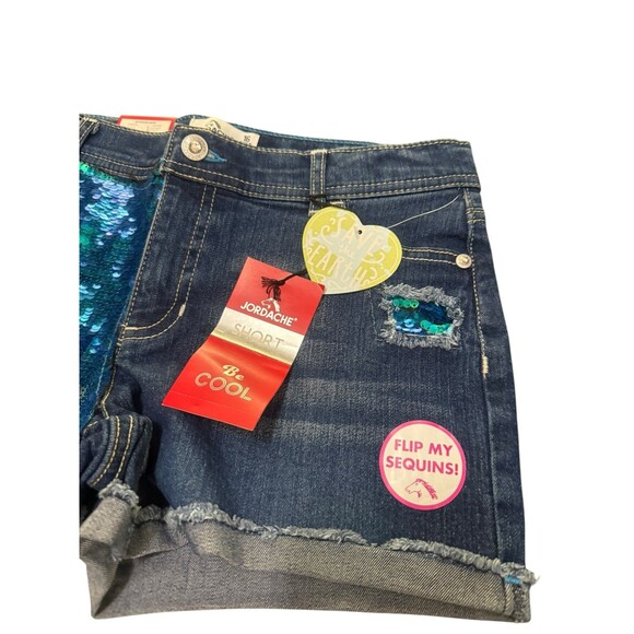 NWT Jordache Girls Mermaid FLIP Sequin Denim Shorts Blingy Dopamine Sass Size 16 - Picture 5 of 7